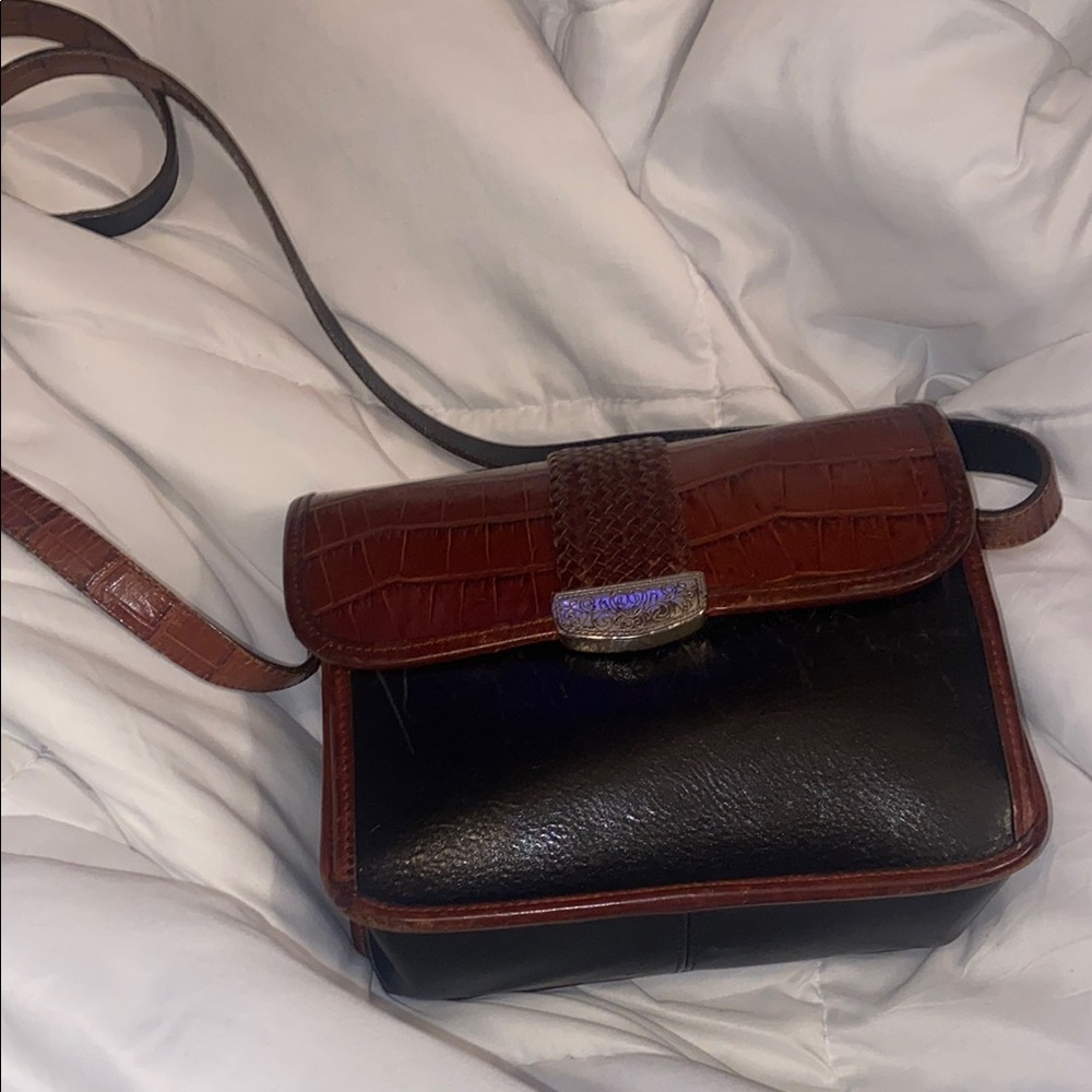 Brighton Black and Brown Two-Tone Croc-Trim Crossbody